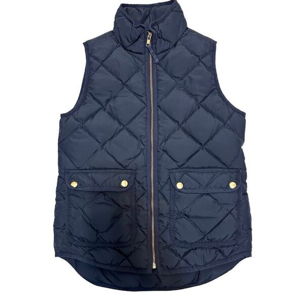 J. Crew Puffy Vest Blue Navy Quilted Excursion Down Waterfowl Fall XXS - Picture 1 of 8